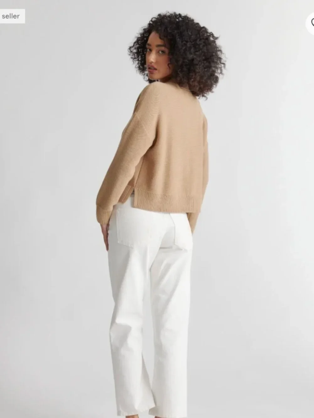Quince 100% Organic Cotton Cropped Cardigan Sweater Camel Size Large - Picture 4 of 11